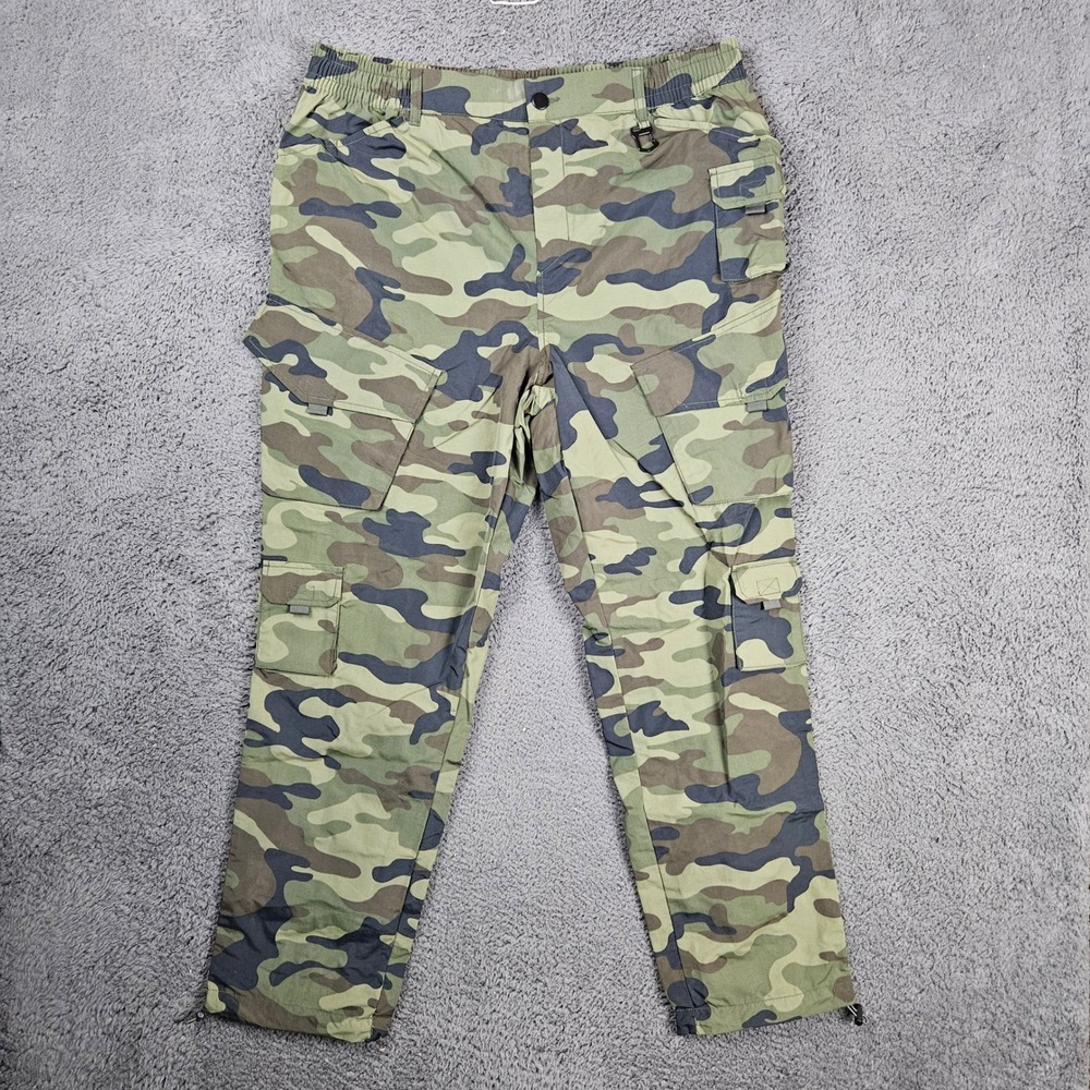 LCKR Mens 2XL Green Woodland Camo Nylon Cargo Pants Tactical Utility Streetwear